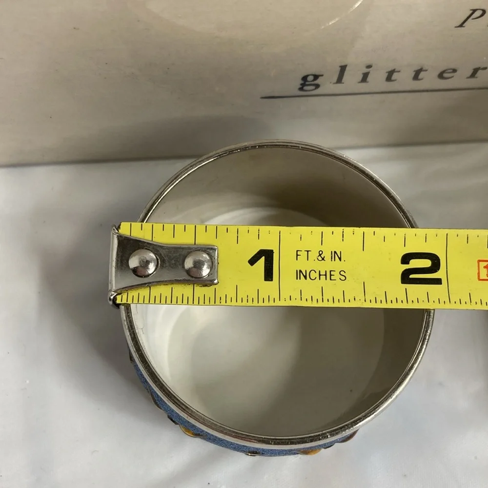 Pier 1 Exclusive Glitter Napkin Rings Lot of 6 Nickel Plated Sparkly Jeweled